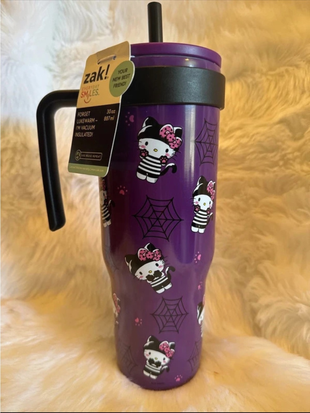 Zak! Kids Insulated Purple Cat Travel Tumbler with Straw